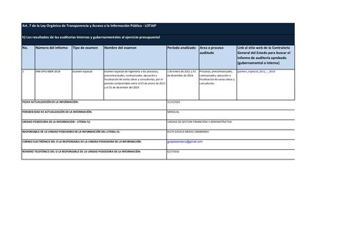 Literal h Resultados de auditorias internas y gubernamentales