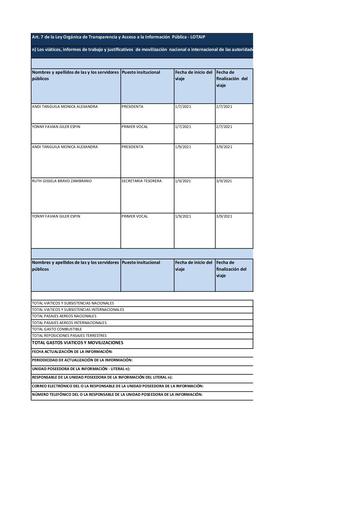 Literal n Viaticos informes de trabajo y justificativos