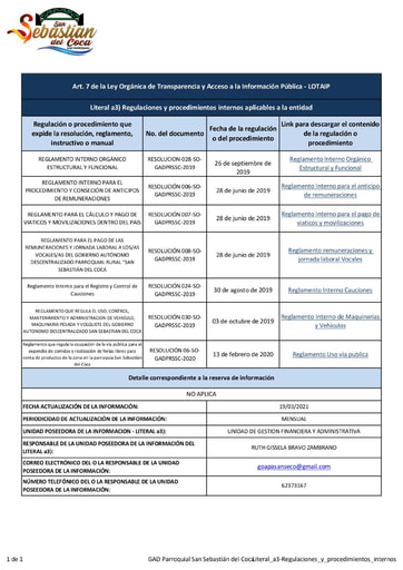 Literal a3 Regulaciones y procedimientos internos