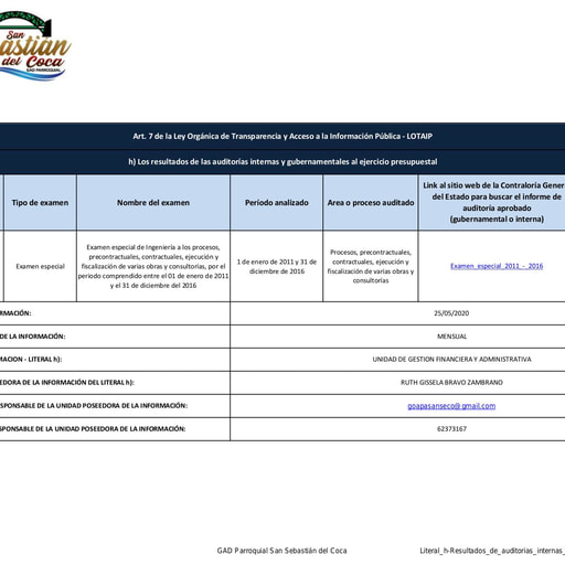 Literal h Resultados de auditorias internas y gubernamentales