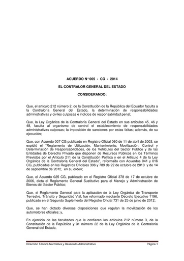 Reglamento para el Control de los Vehículos del Sector Público y de las Entidades de Derecho Privado que disponen de Recursos Públicos
