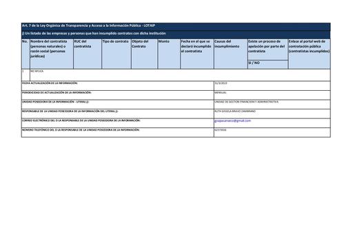 Literal j Empresas y personas que han incumplido contratos