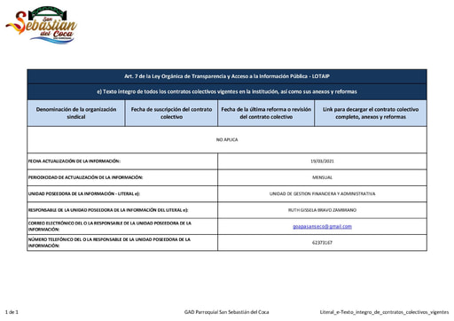 Literal e Texto integro de contratos colectivos vigentes