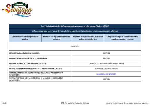 Literal e Texto integro de contratos colectivos vigentes