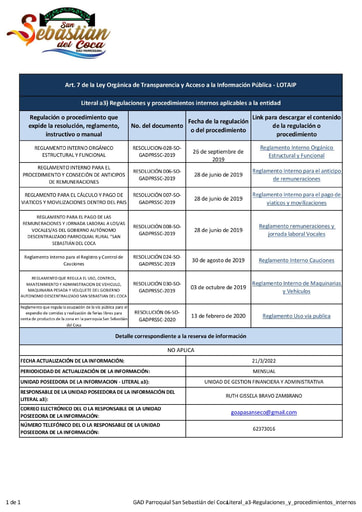 Literal a3 Regulaciones y procedimientos internos