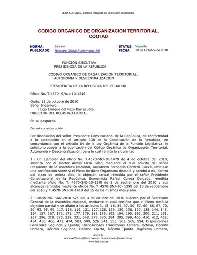 Código Orgánico de Organización Territorial, COOTAD